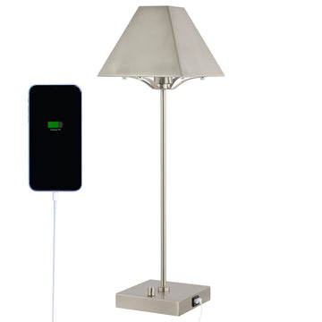 Ruthen 25" Industrial Style Iron Pyramid Bedside LED Table Lamp with USB Charging Port - JONATHAN Y